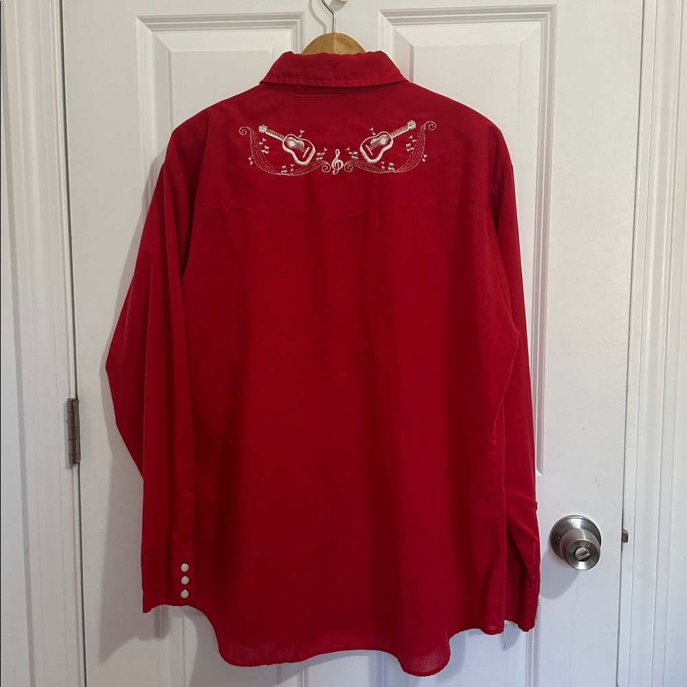 Vintage Red Long Sleeve Snap Button Down Shirt with Western Embroidery - Size XL - Picture 3 of 9